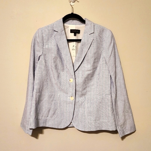 TALBOTS size 8  Lined  Pinstripe 2 Button Blazer Jacket New  pockets - Picture 1 of 13